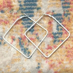 White Retro 80’s Large Stainless Steel Square Hoops Earrings NWT